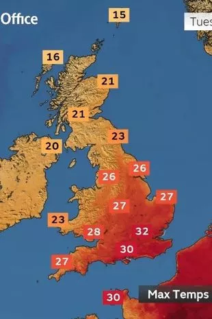 英国气象局预测气温将达到32摄氏度,英国的热浪将持续多久