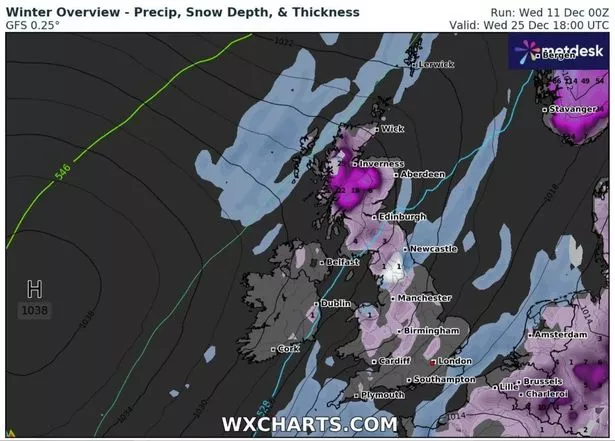 新的圣诞大雪地图显示英国被大雪覆盖,四个地区幸免